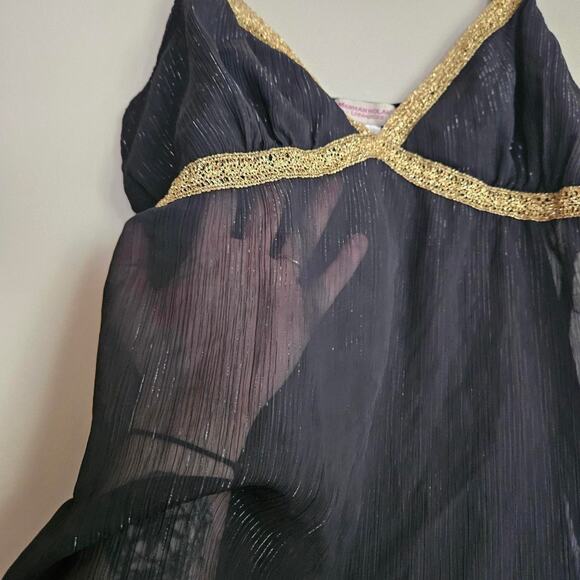 Meghan Noland LA Size XL Black Sheer Tank Top with Gold Trim - Picture 2 of 6